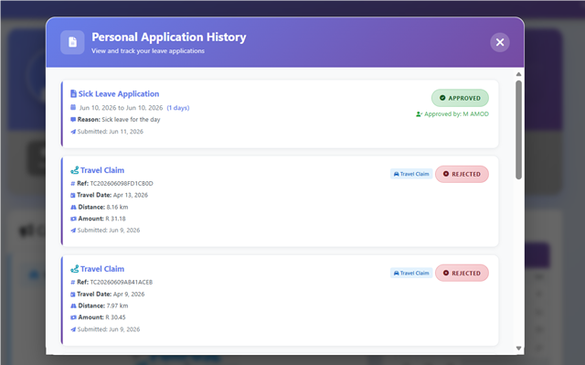 Personal Application History - Uniportal